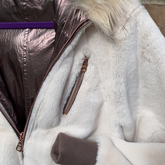 Ramy Brook Julian Reversible Jacket Faux Fur& Rose Gold Metallic Bomber Small - Picture 9 of 14
